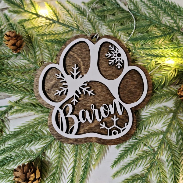 Dog Paw Ornaments, Personalized, Christmas Ornaments, Dog Paw, Ornament, Laser Cut, Wood, Handmade, Your Dogs Name, Dog Ornament, Christmas