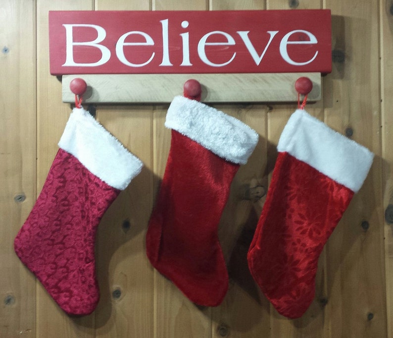 BELIEVE Christmas Stocking Holder Christmas Decor Red Etsy