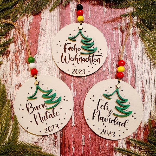 Frohe Weihnachten, Buon Natale, Feliz Navidad, Merry Christmas, 2023, Ornaments, German, Irish, Italian, Spanish, Christmas, Gifts,Ornaments