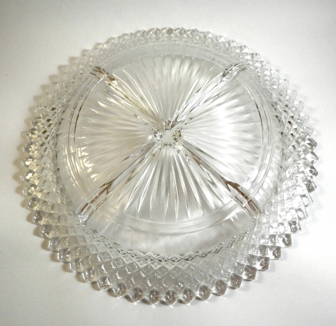Vintage Clear Glass Divided Relish Serving Plate, Divided Glass Plate