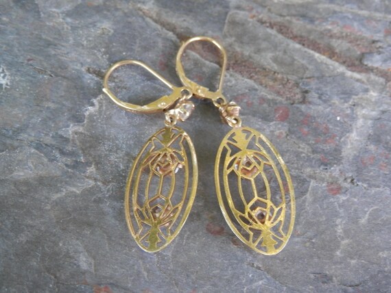 14K Deco / Nouveau Paste Drop Earrings - image 4