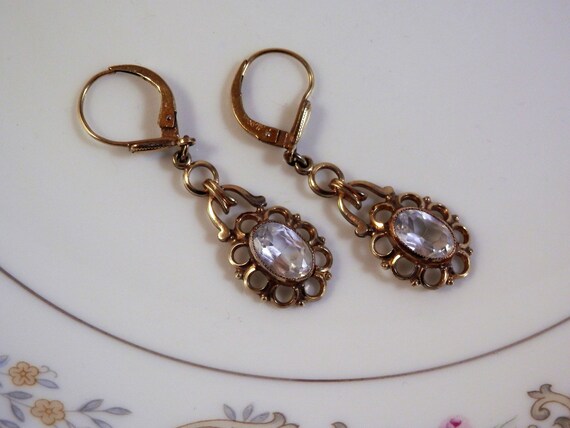 Vintage Gold and White Sapphire Drop Earrings - image 5