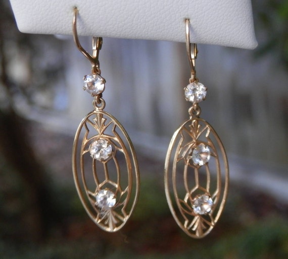 14K Deco / Nouveau Paste Drop Earrings - image 5