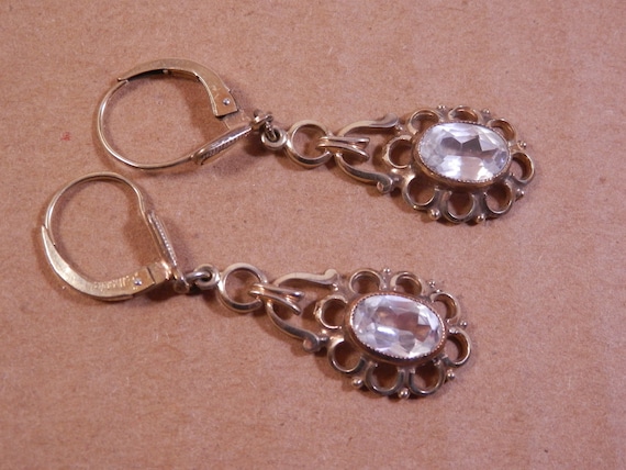 Vintage Gold and White Sapphire Drop Earrings - image 1