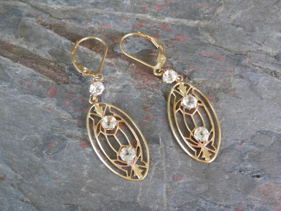 14K Deco / Nouveau Paste Drop Earrings - image 2