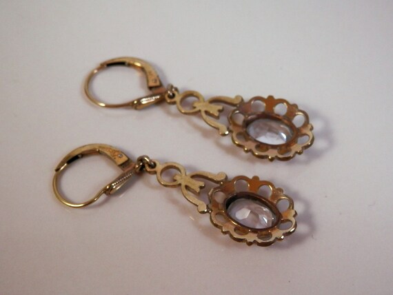 Vintage Gold and White Sapphire Drop Earrings - image 4