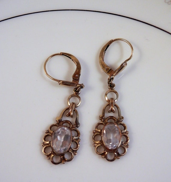 Vintage Gold and White Sapphire Drop Earrings - image 6