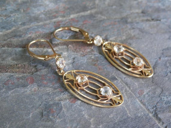 14K Deco / Nouveau Paste Drop Earrings - image 3