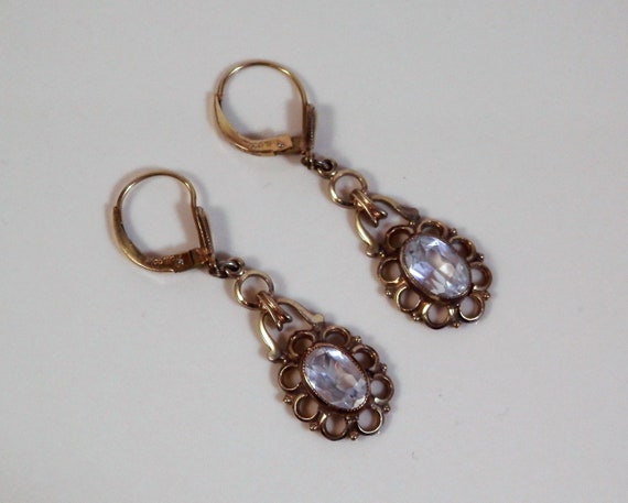 Vintage Gold and White Sapphire Drop Earrings - image 3