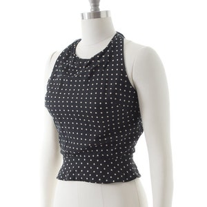 Vintage 1970s Halter Top 70s Polka Dot Cotton Black Cropped Peplum Pin Up Blouse small image 2