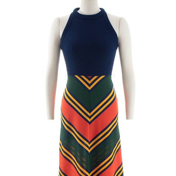 70s Chevron Striped Halter Maxidress