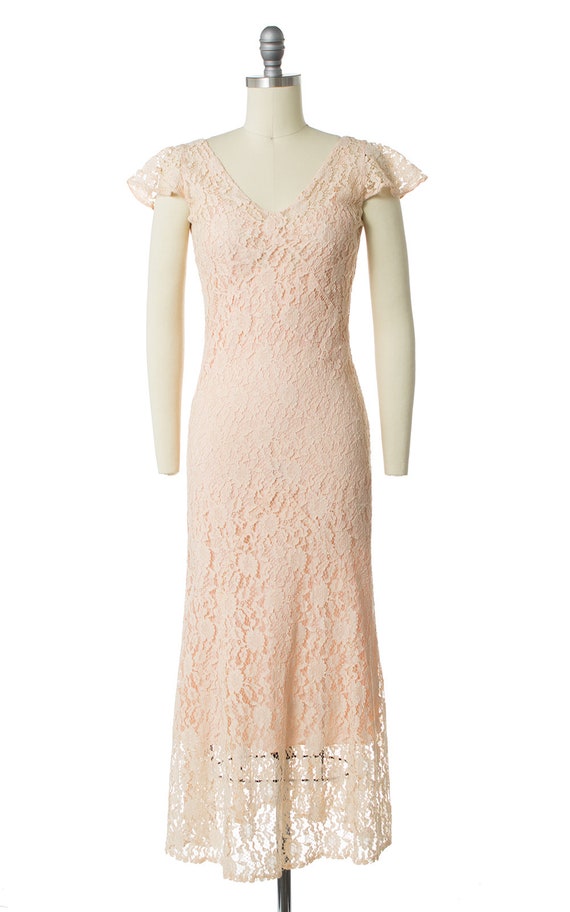 Vintage 1930s Dress | 30s Sheer Peach  Lace Weddi… - image 2