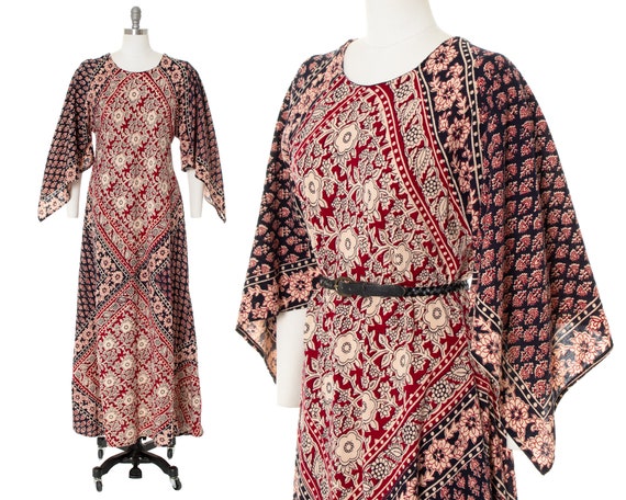 Vintage 1970s Dress | 70s Indian Cotton Floral Ge… - image 1