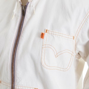 Vintage 1970s Jacket 70s LEVIS Orange Tab White Cotton Denim Hooded Zip Up Boho Minimalist Jacket small/medium image 7