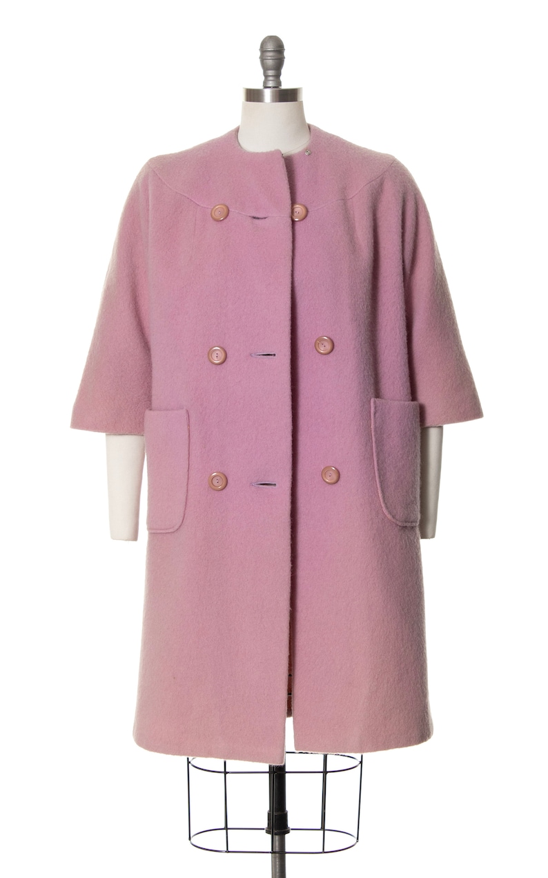 Vintage 1960s Coat | 60s Light Pastel Purple Wool Winter Spring Solid Color Car Coat (small/medium) image 5