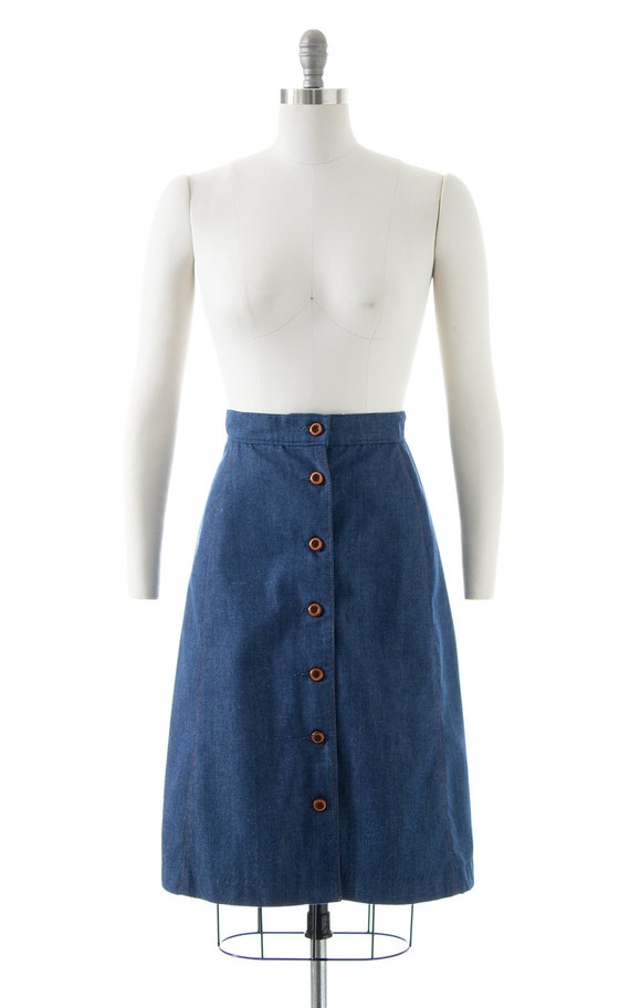 Vintage 1970s Denim Skirt | 70s MS. PIONEER Leath… - image 2