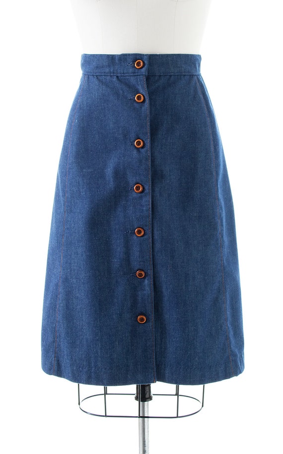 Vintage 1970s Denim Skirt | 70s MS. PIONEER Leath… - image 3