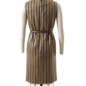 Vintage 1960s Dress 60s Striped Metallic Gold Black Keyhole Belted Shift Sleeveless Evening Holiday Party Dress small image 4