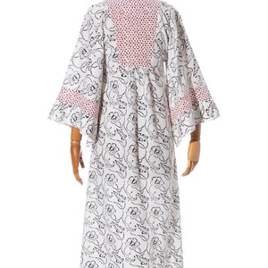 Vintage 1970s Maxi Dress 70s Floral Block Print White Cotton Angel Bell Sleeve Boho Full Length Dress x-small image 6