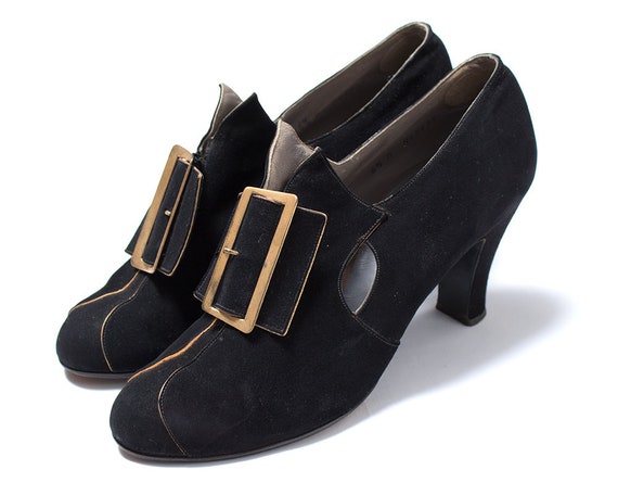 Vintage 1930s High Heels | 30s Black Suede Large … - image 3