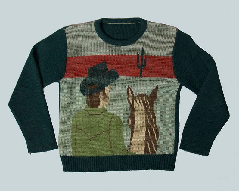 Vintage 1950s Sweater 50s Cowboy Horse Western Novelty Knit Etsy