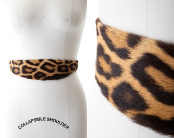 Vintage 1950s Cinch Belt | 50s Leopard Animal Print Horsehair Fur High Waisted Belt (medium)