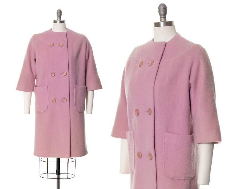 Vintage 1960s Coat | 60s Light Pastel Purple Wool Winter Spring Solid Color Car Coat (small/medium) image 1