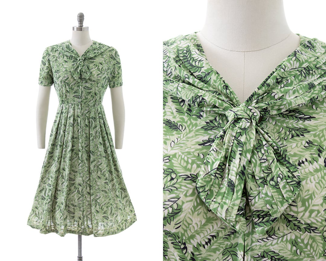 Carol Robins Vintage 60s Fit & Flare Dress, Browns/Greens Watercolor Print XS/S 24