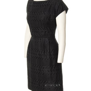 Vintage 1950s 1960s Dress 50s 60s Black Eyelet Lace Cotton Wiggle Sheath Summer LBD Day Dress medium image 3