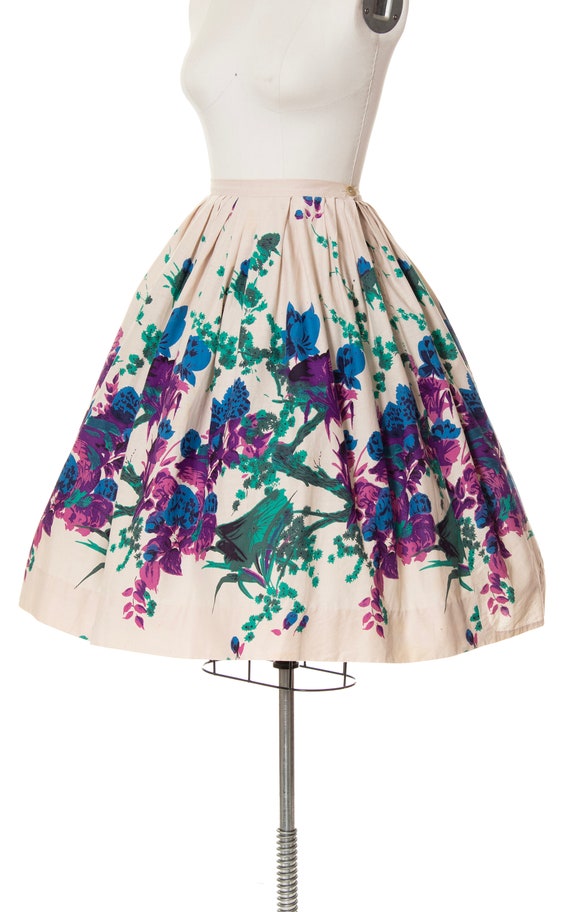 Vintage 1950s Skirt | 50s Floral Border Print Cot… - image 4