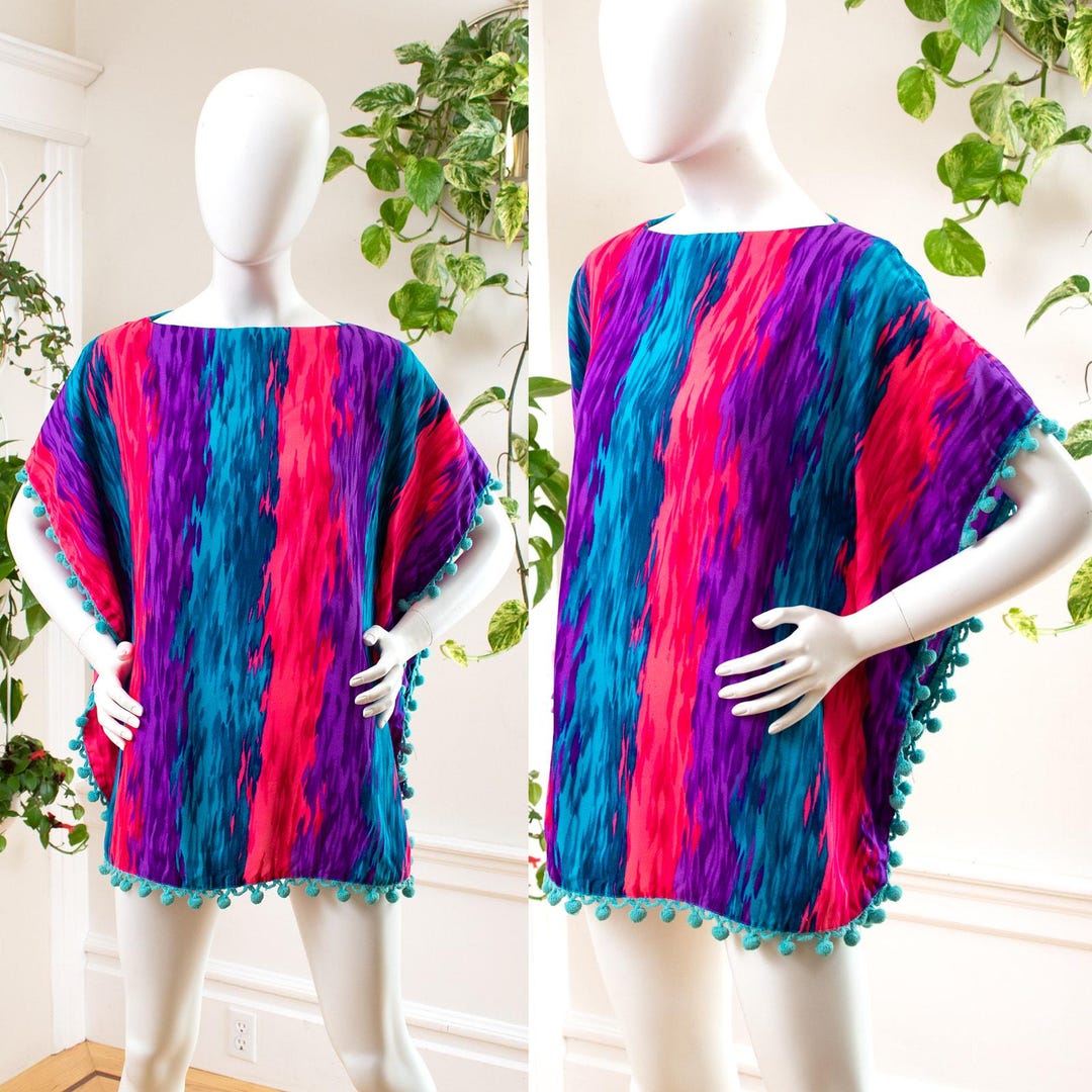Vintage 1960s 1970s Mini Kaftan | 60s 70s Striped Hawaiian Psychedelic ...