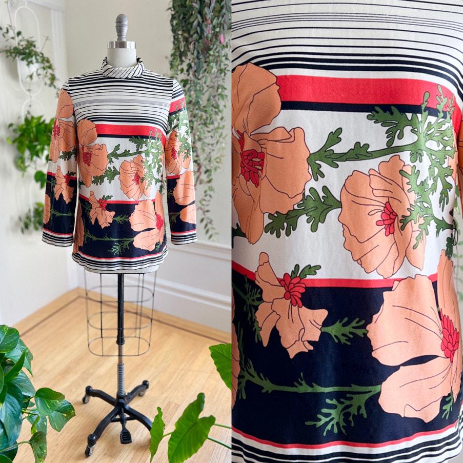 Retro Floral Striped Blouse - Etsy
