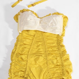 Vintage 1940s 1950s Swimsuit 40s 50s CATALINA Bright Canary Yellow Ruffled Ruched Halter One Piece Bathing Suit x-small/small image 8