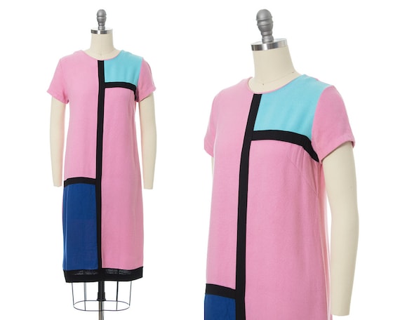 Vintage 1960s Shift Dress | 60s Mondrian Style Col