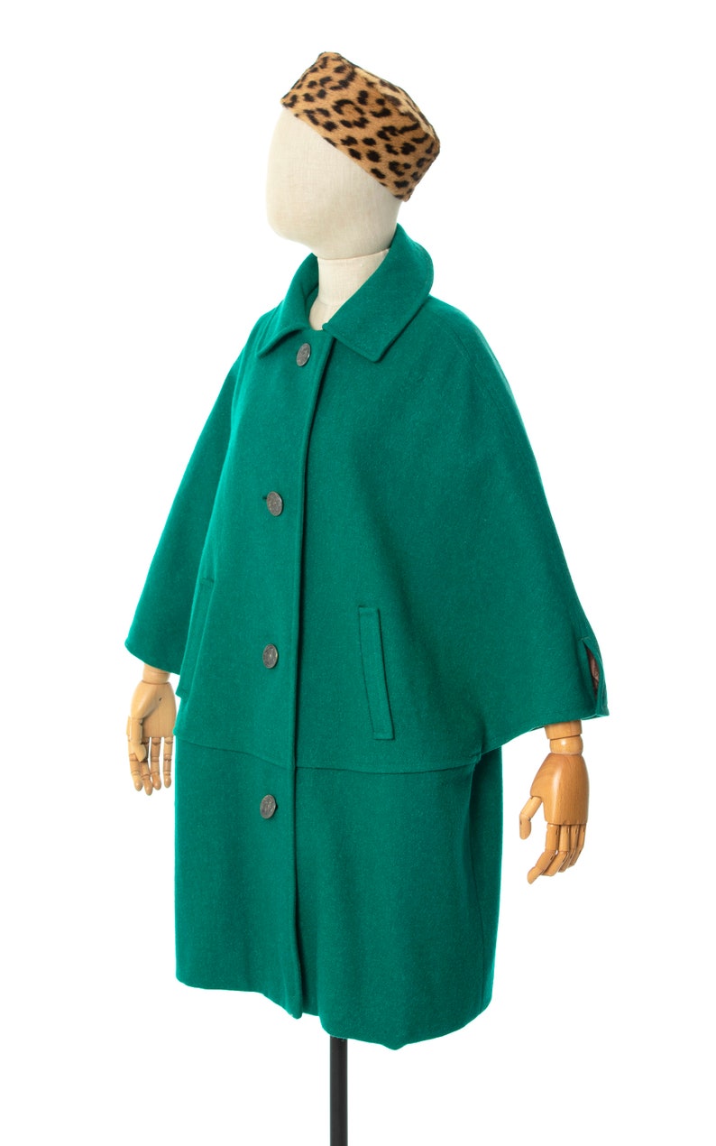 Vintage 1970s Cape Coat | 70s Austrian Wool Mohair Green Teal Winter Overcoat (medium/large) image 3