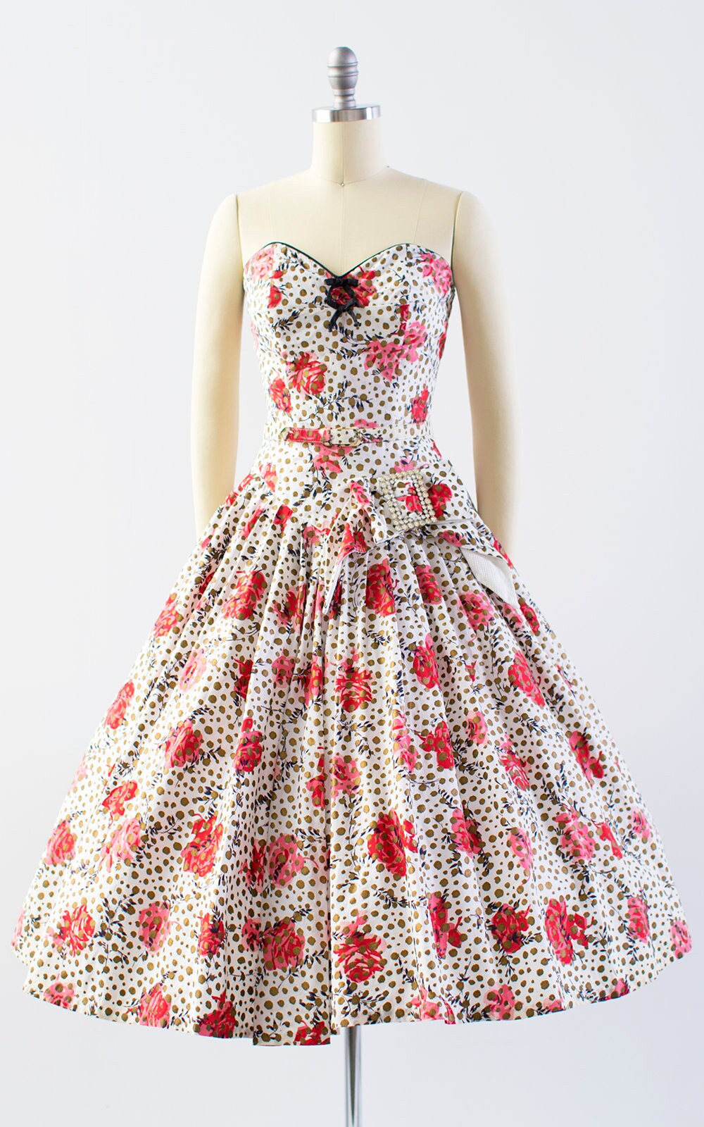 Vintage 1950s Dress 50s Rose Floral Metallic Polka Dot | Etsy