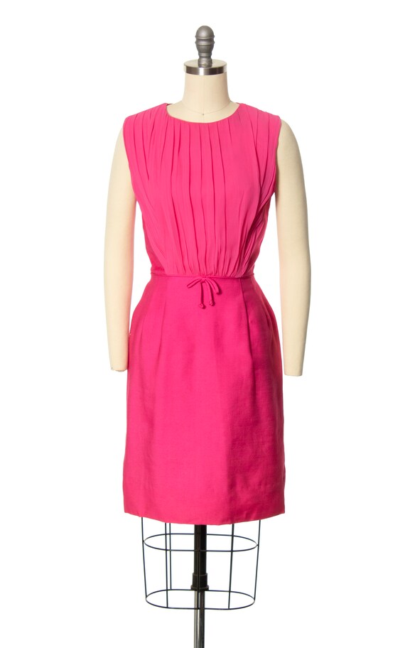 Vintage 1960s Cocktail Dress | 60s Hot Pink Silk … - image 4