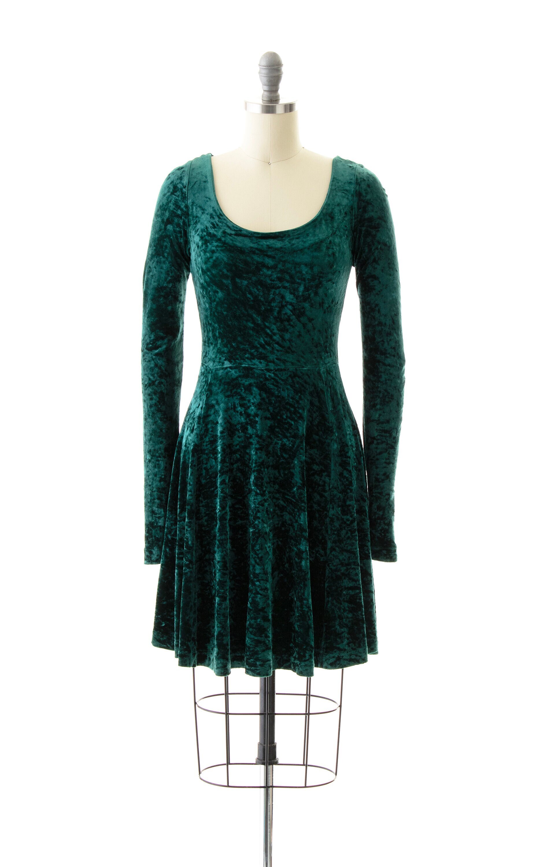 green emerald velvet dress Knit Long Sleeve Skater Dress in Green – LEXI + LOU main image 0