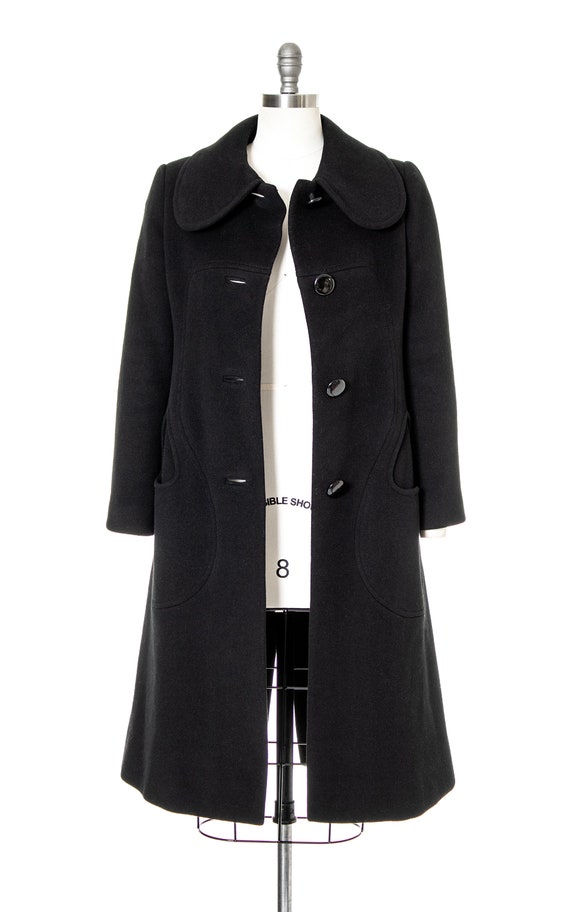 Vintage 1960s Coat | 60s PIERRE CARDIN Black Wool… - image 4