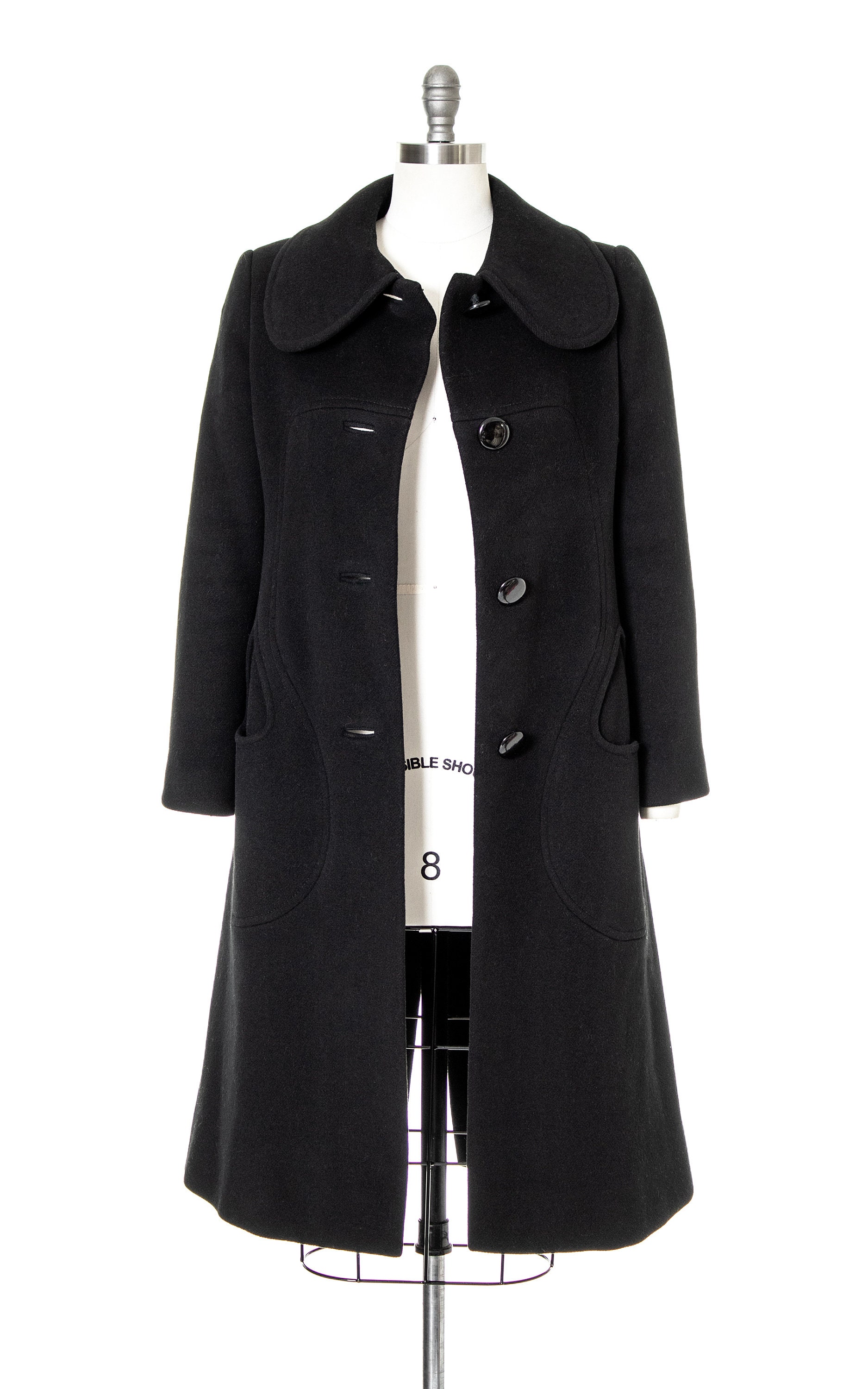 Vintage 1960s Coat | 60s PIERRE CARDIN Black Wool Cashmere Mod