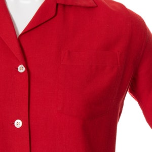 Vintage 1950s Blouse 50s Red Wool Cotton Button Up Man Tailored Long Sleeve Button Up Top small/medium image 7