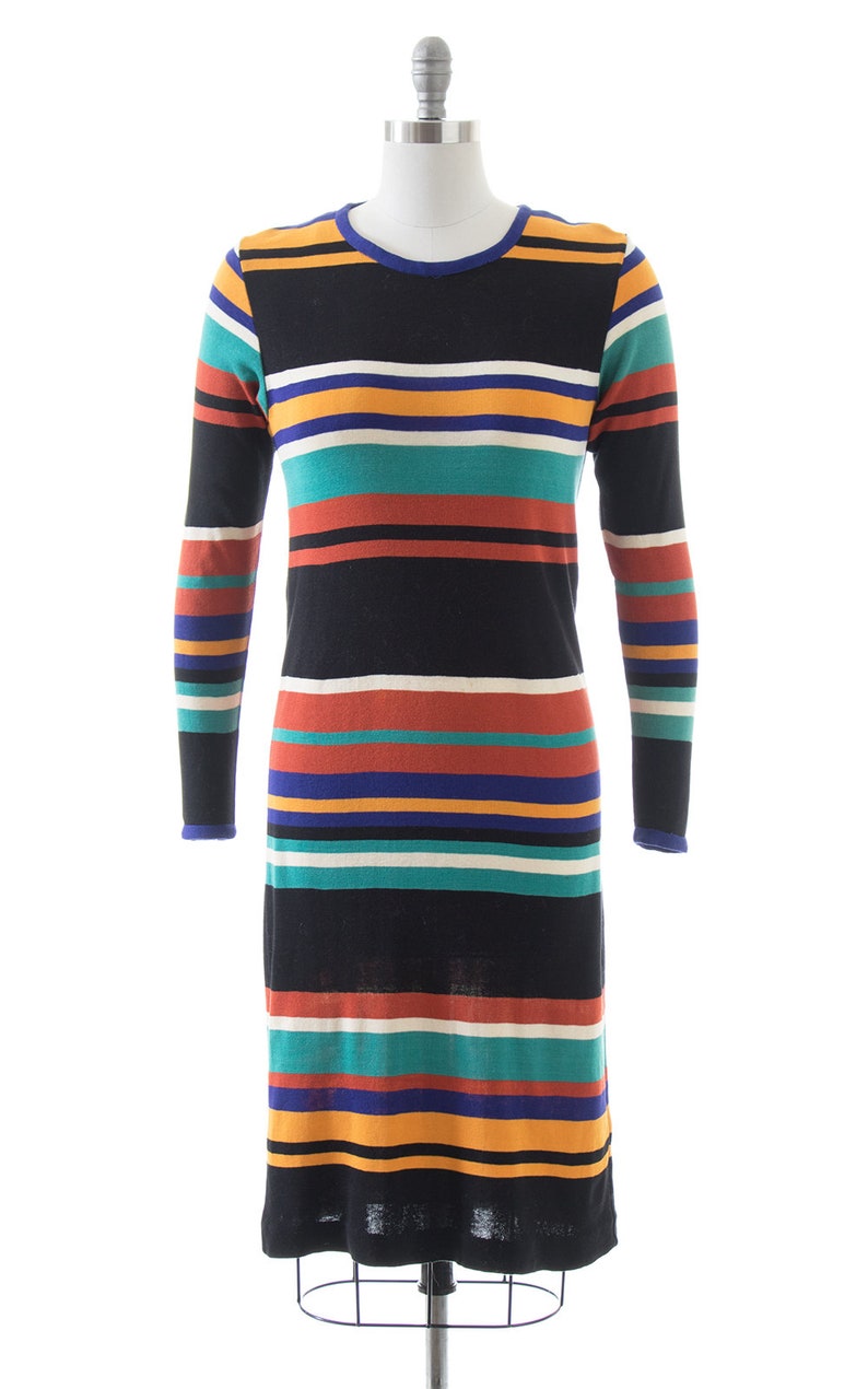 Vintage 1960s 1970s MISSONI Dress 60s 70s Striped Knit Wool Jersey Long Sleeve Shift Dress small/medium image 2