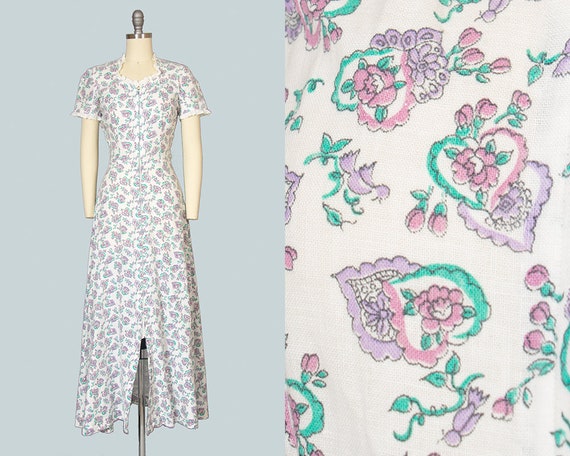 Vintage 1940s Dress | 40s Hearts Floral Novelty Pr