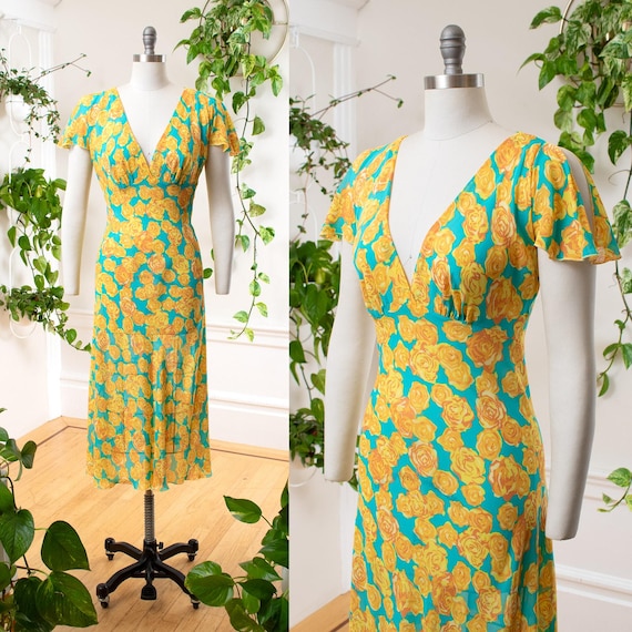 Vintage 1990s Y2K Dress | BETSEY JOHNSON 1990s 2000s Yellow Rose