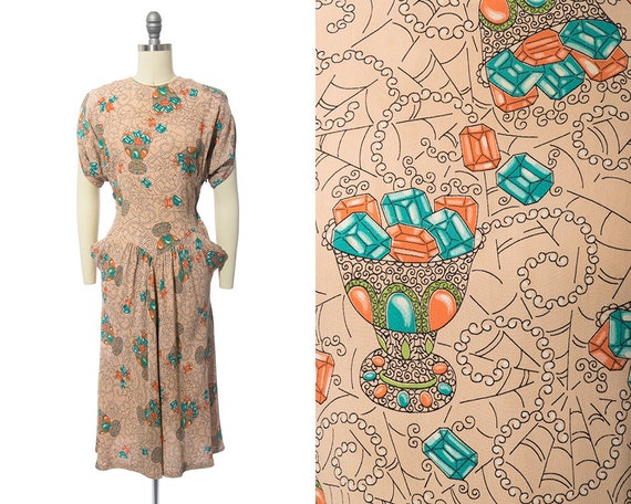 RARE Vintage 1940s Dress | 40s Spiderweb Gems Nove