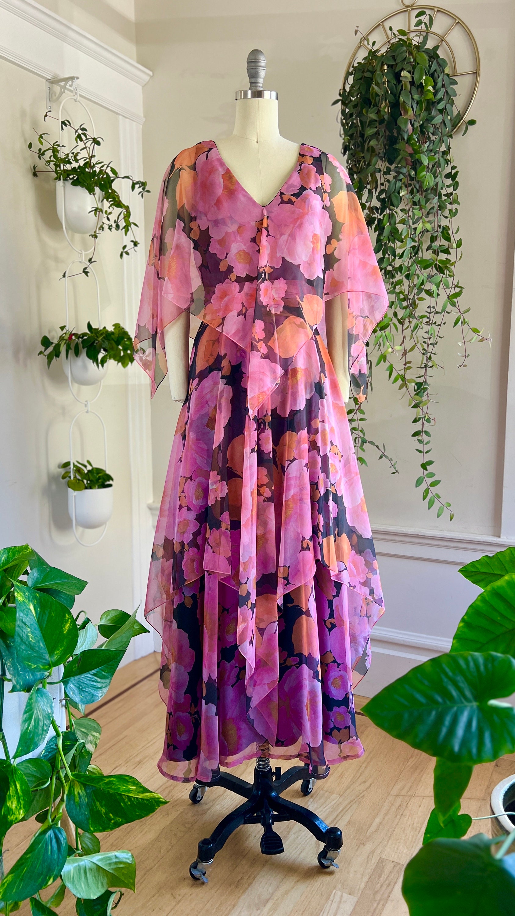 70's maxi dress pink cowl neck witchcore Pure Heart this maxi dress blends softness and shimmer Vintage 1970s Maxi Dress |