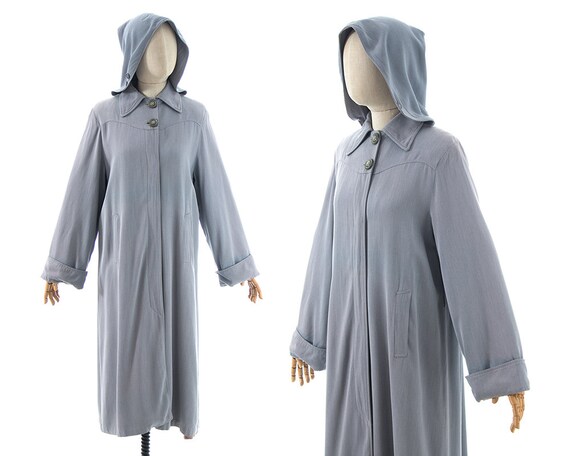 Vintage 1940s Raincoat | 40s Removable Hooded Grey