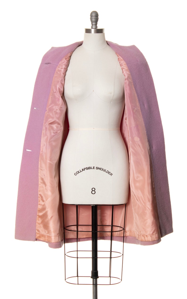 Vintage 1960s Coat | 60s Light Pastel Purple Wool Winter Spring Solid Color Car Coat (small/medium) image 6