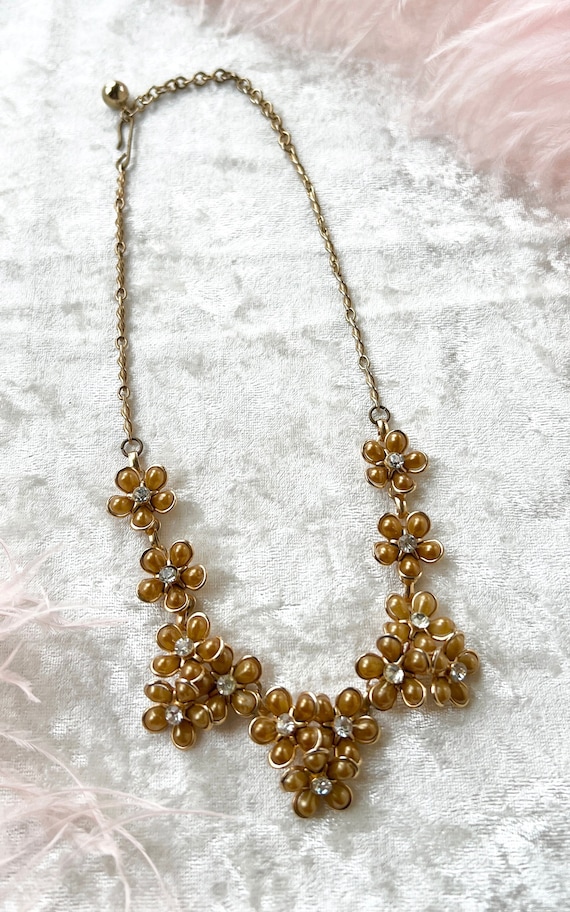 Vintage 1950s 1960s Necklace | 50s 60 Floral Rhine