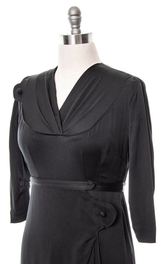 Vintage 1930s Dress | 30s Black Silk Faille Drape… - image 5